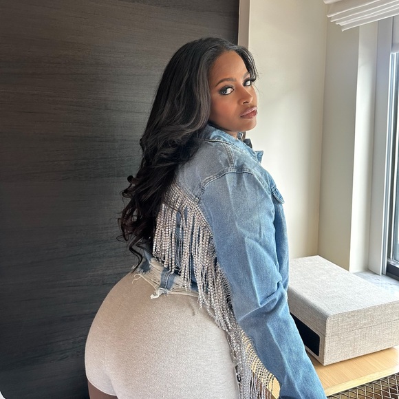 Custom Rhinestone Denim Fringe Jacket - Picture 17 of 17